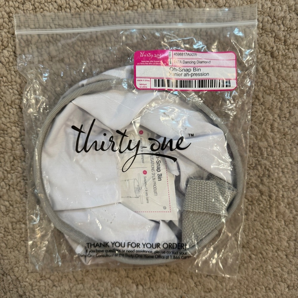 Thirty-One Oh-Snap Bin Dancing Diamond White Grey Hanging Storage 4598817A0000